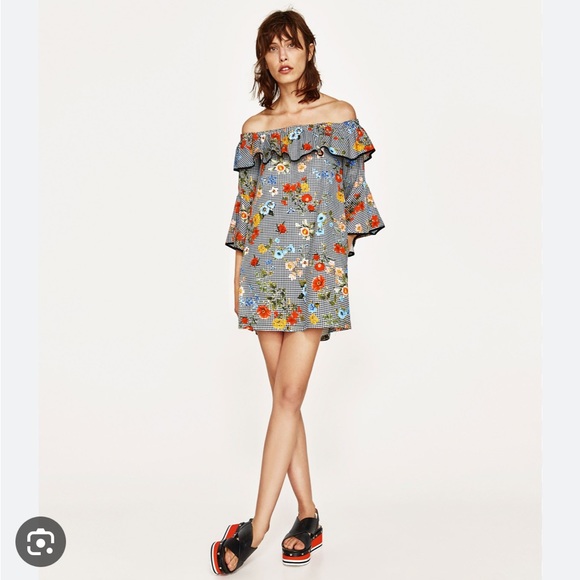 Zara mini floral off shoulder dress - Picture 1 of 4
